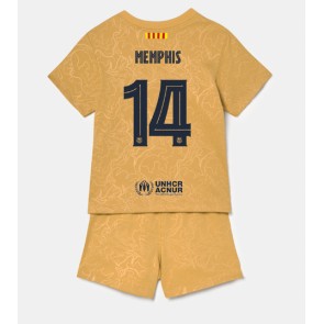 Barcelona Memphis Depay #14 kläder Barn 2022-23 Bortatröja Kortärmad (+ korta byxor)